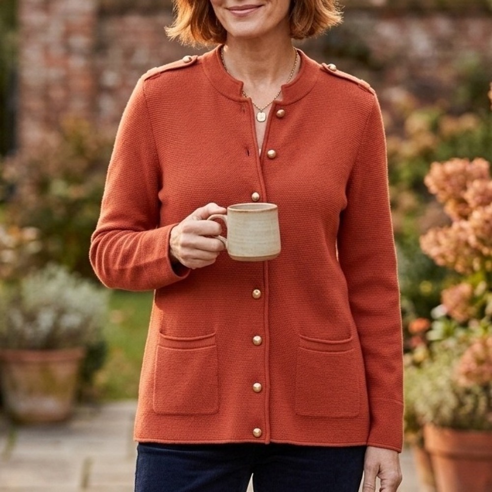 Talbots Womens 2XP Merino Wool Gold Crest Button Cardigan Sweater Fall Luxury